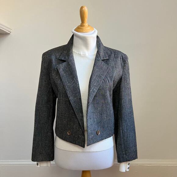Vintage California Jam Women's Made in USA Cropped Double Breasted Grey Blazer 8 - Picture 6 of 12